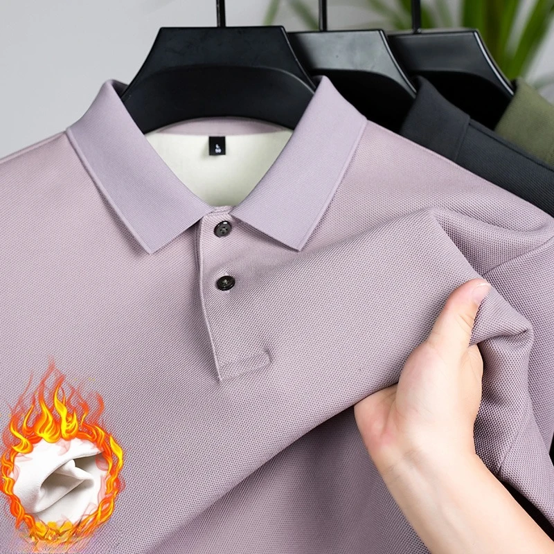 

Durable 100% Cotton Fleece-Lined Polo Shirt, Winter Warm Bestseller, Thickened Long-sleeved T-shirt
