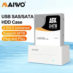 MAIWO-estación de acoplamiento de disco duro SAS, adaptador de corriente de 12V, para HDD SSD de 2,5/3,5 pulgadas, CaseSATA a USB 3,0