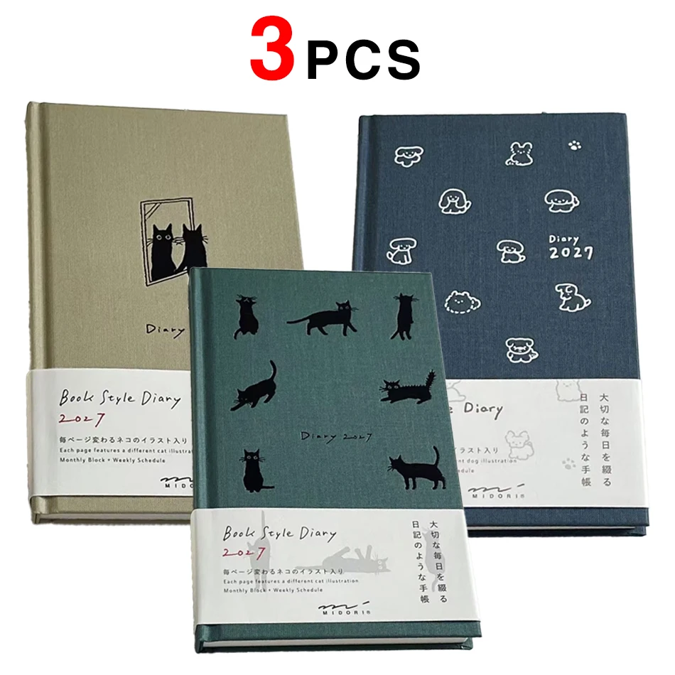 2027 Schedule Book Multi Functional Kitten Doggie Illustration B6 Notebook Hard Shell To Do List Daily Planner Students