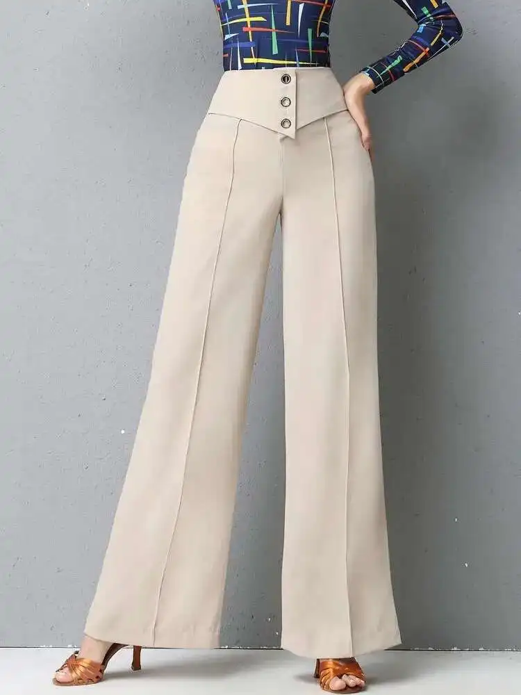 انخفاض سعر السراويل الرقص اللاتينية المرأة الجديدة عالية الخصر التخسيس الوطنية القياسية الحديثة الرقص بنطال ذو قصة أرجل واسعة Jibat