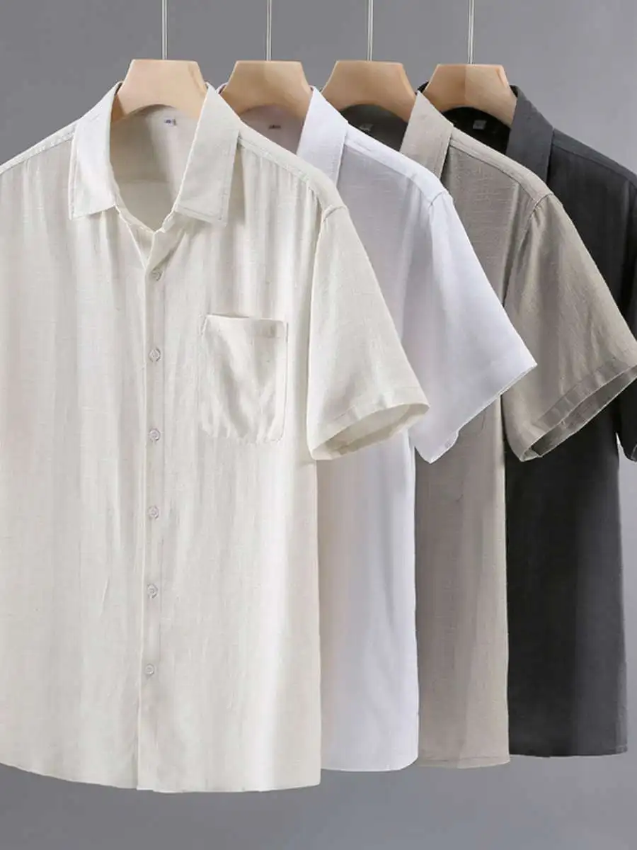 

Мужской летний тонкий костюм-трансформер из хлопка и льна с воротником, повседневный, в полоску, для мужчин среднего возраста