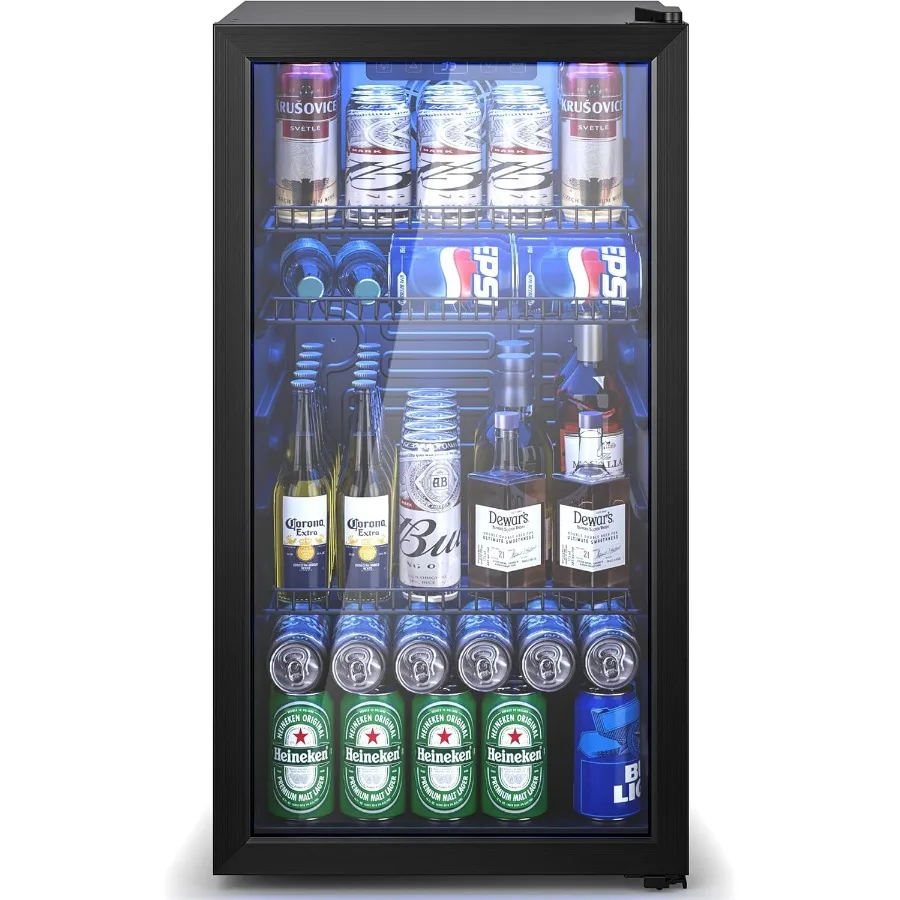 

Beverage Refrigerator Cooler with Glass Door for Soda Beer or Wine Digital Temperature Control Compact Mini Fridge Ideal for Be