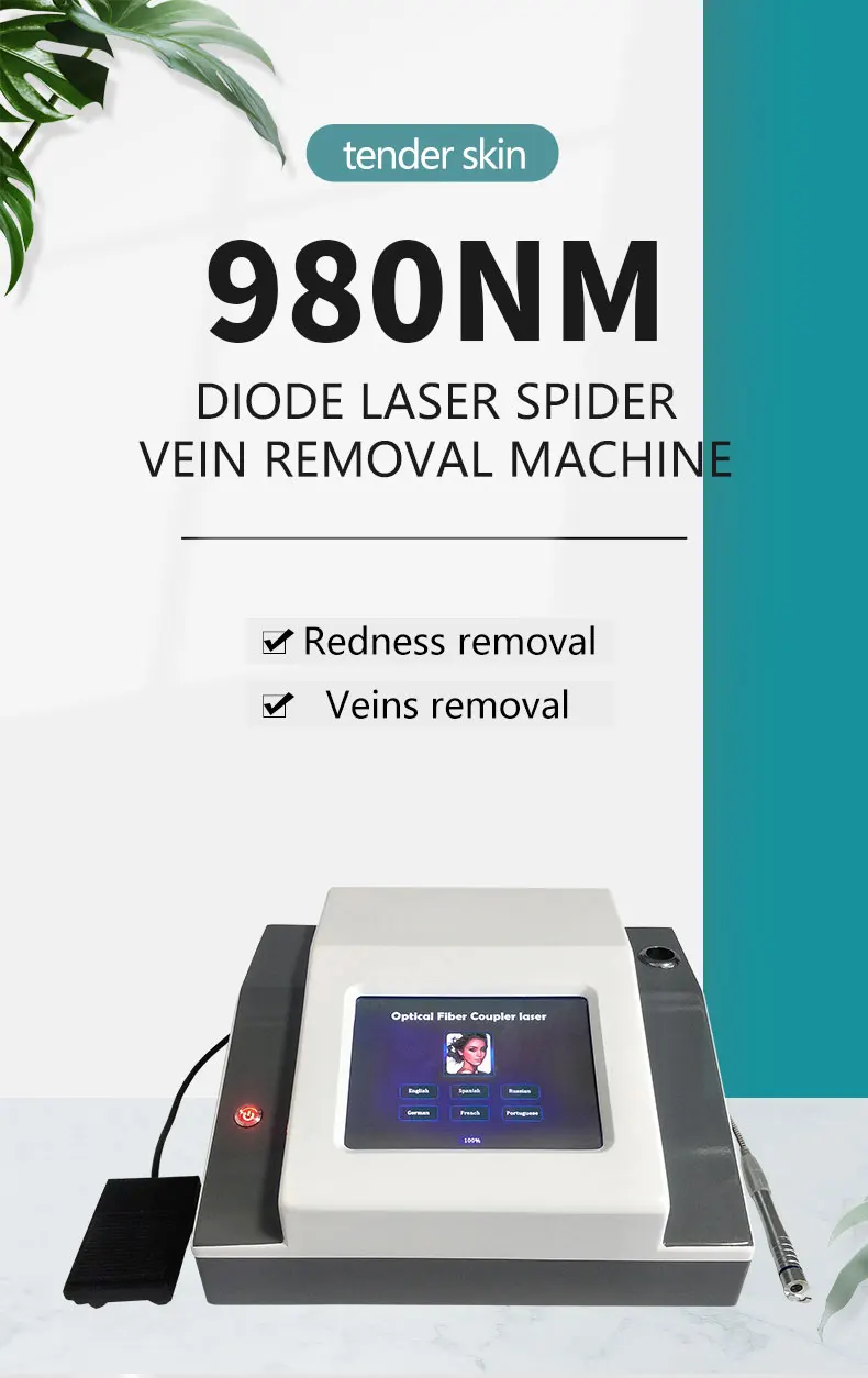 

980Nm Laser Diode Vascular Spider Varicose Vein Removal Machine Treatment Fungi Physiotherapy For Nail Lipolisi Commercial Salon