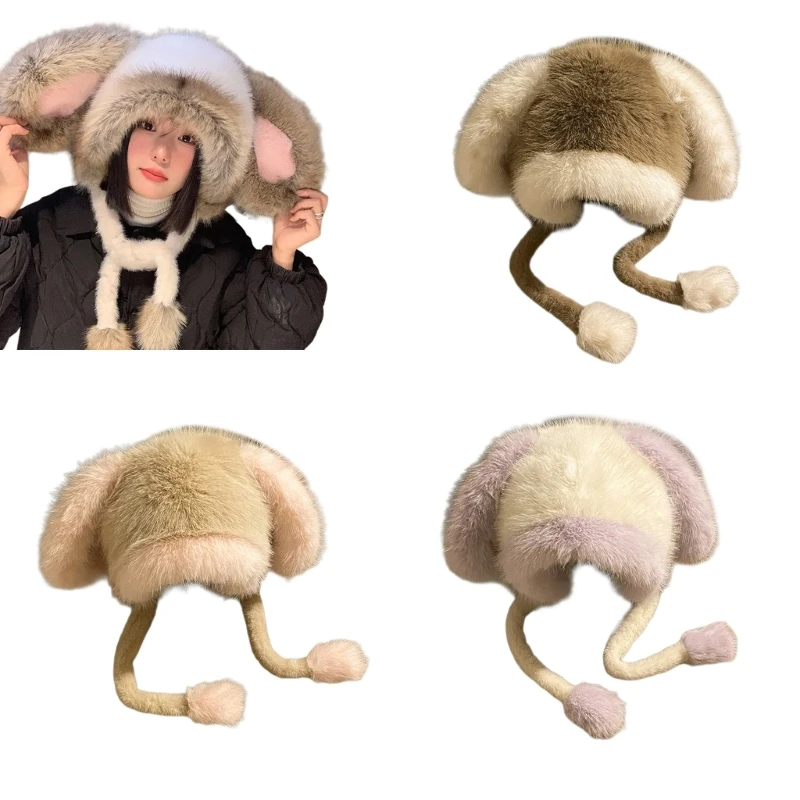 Soft Plush Bunnies Ear Hat Unique Women Men Hat Winter Wear Daily Use Hat for Everyday Wear