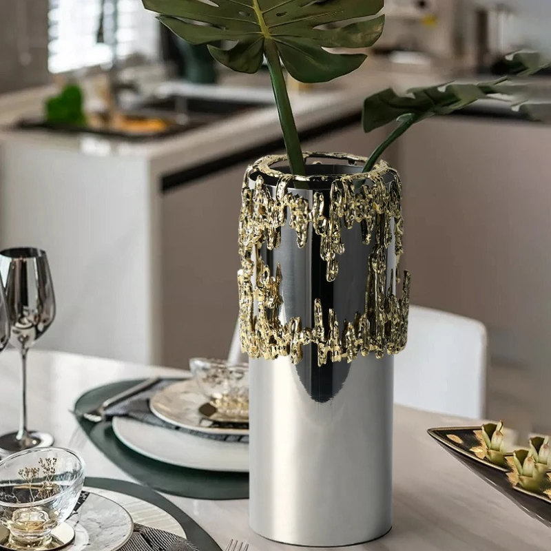 Stainless Steel Flower Vase Mirror Abstract Art Vase Simple Modern Pretty Plant Flower Bottles Home Decorative Vases Ornaments