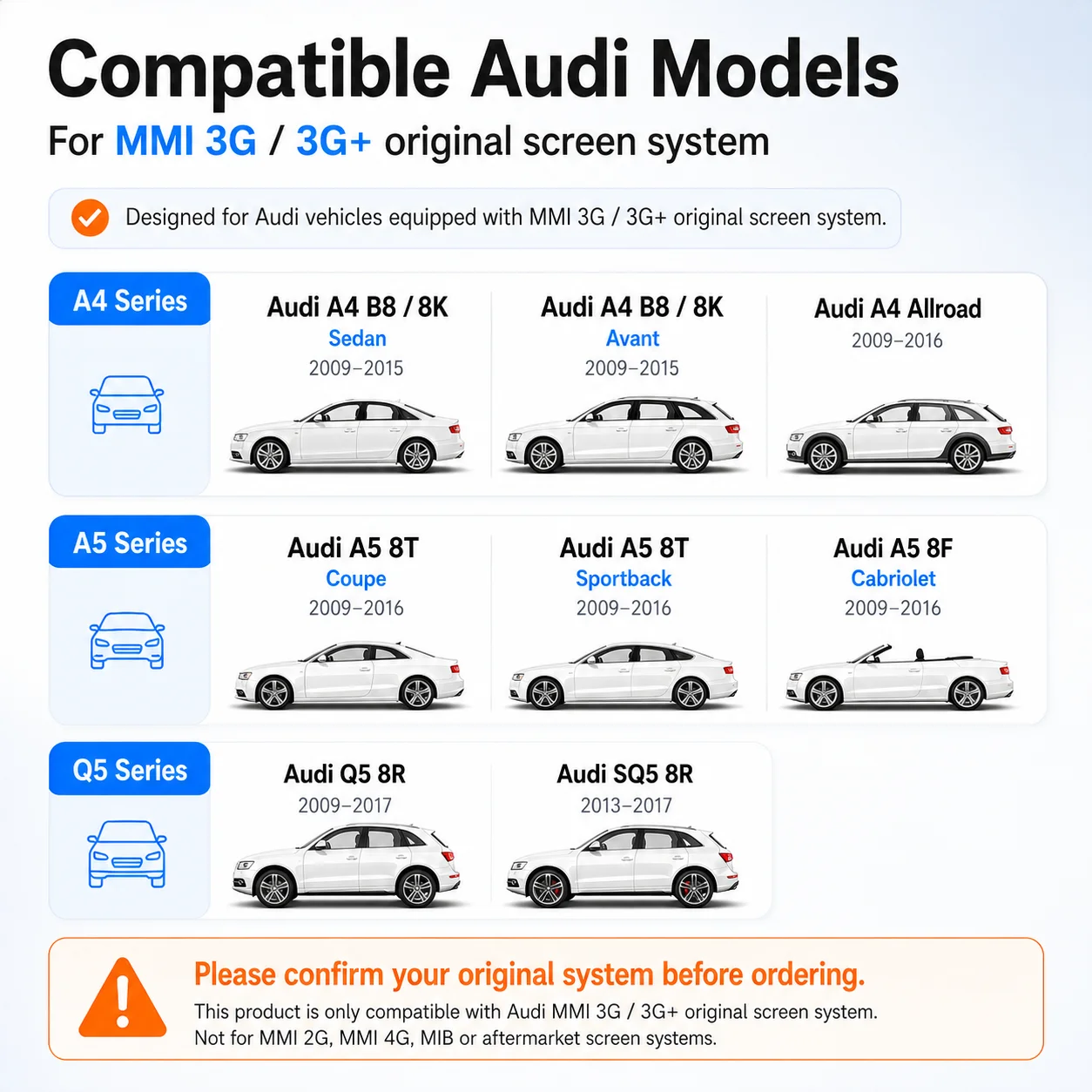AUTOTOP Boîtier décodeur sans fil CarPlay Android Auto pour Audi A4 B8 S4 RS4 A5 8T S5 RS5 Q5 8R MMI 3G 3G+ Interface de navigation Module MirrorLink Kit de rétrofit Écran intelligent Boîtier AI Lecteur multimédia automobile AirPlay Autolink Google Maps Caméra de recul BT GPS Plug and Play