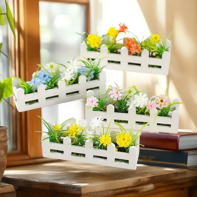 

1Pcs Faux Miniature Potted Plants with Flower Fence for Dollhouse, 1:12 Scale Pretend Play Toy Garden Décor