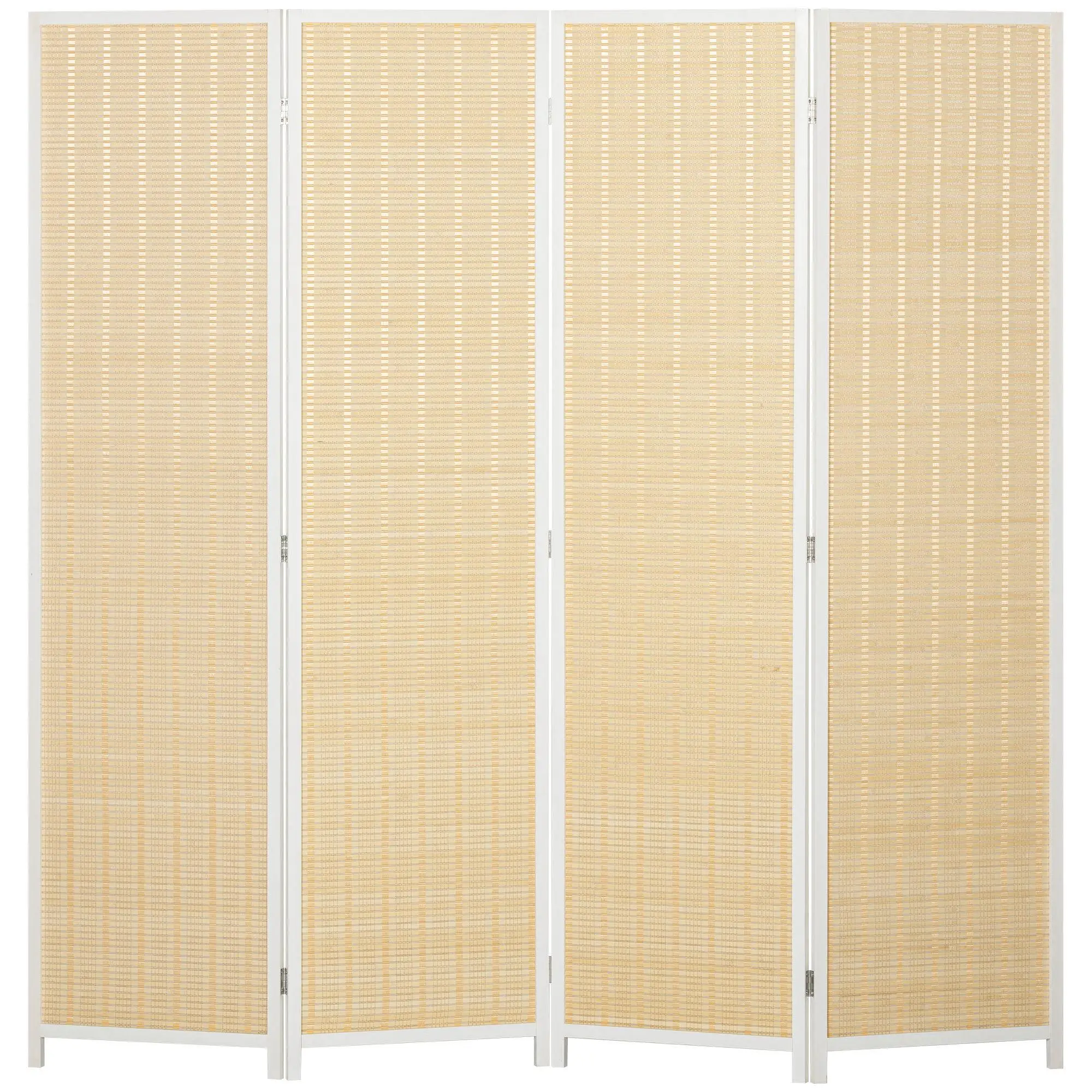 Paravent 4 panneaux en bois et bambou naturel 180x180 cm pliable pour salon et chambre