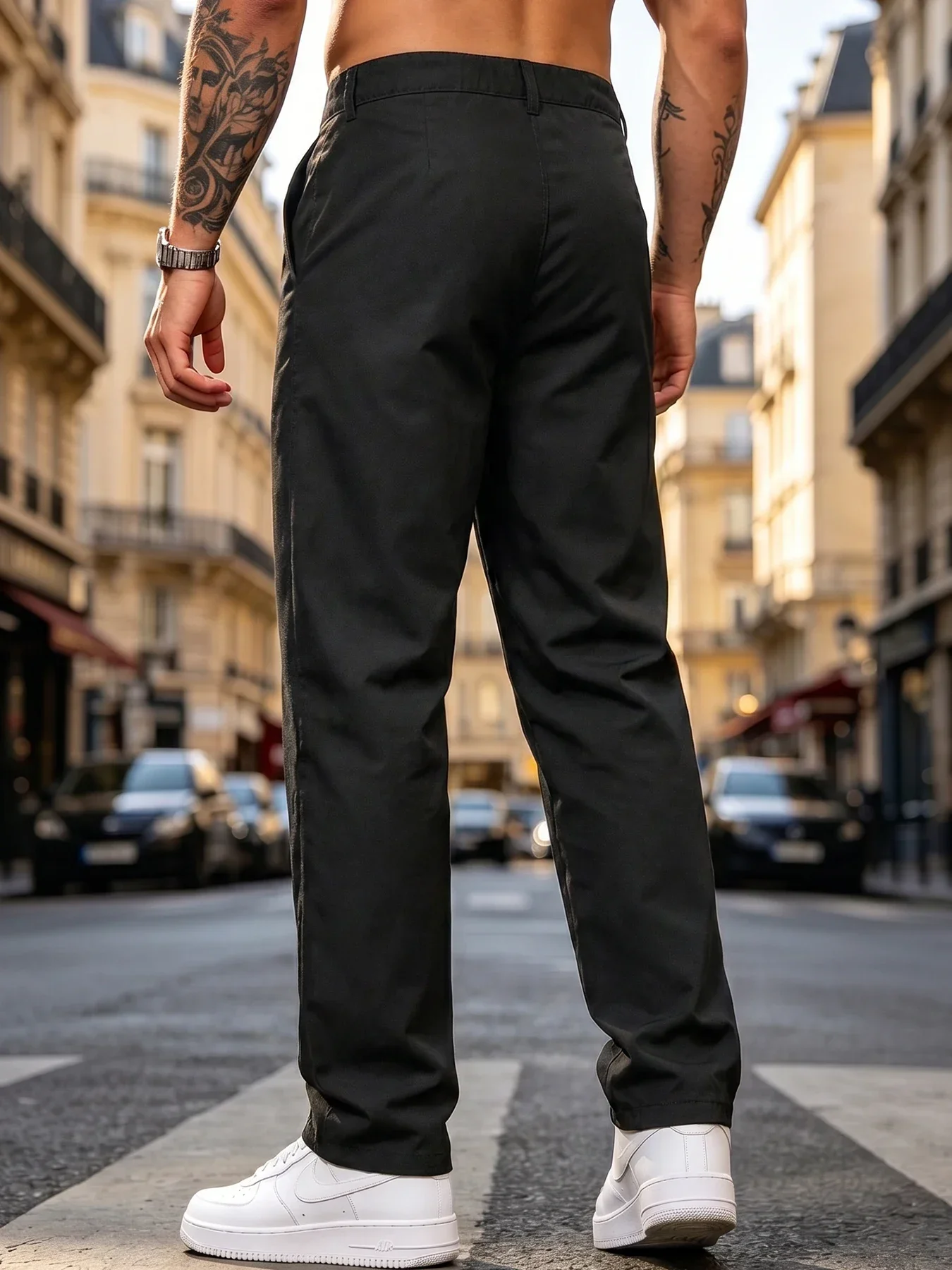 Wrinkle Resistant Soft Woven Men Straight Chino Trousers Button Fly Back Elastic Waist Deep Side Pockets Urban Cycling Work Pant - view 2