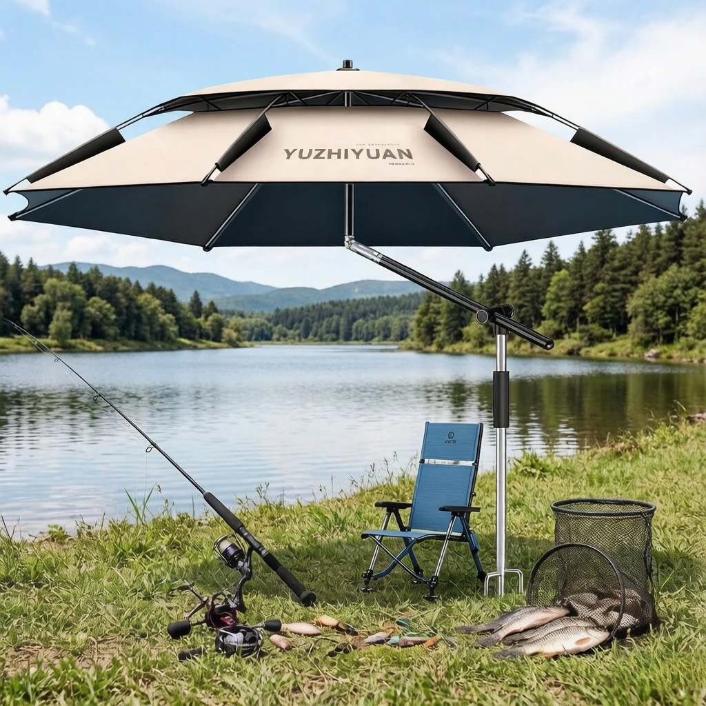 Unisex Mechanical Arm Fishing Umbrella, Cane Style Outdoor Sun Rain Shade for Camping, Sturdy Windproof Durable for Anglers
