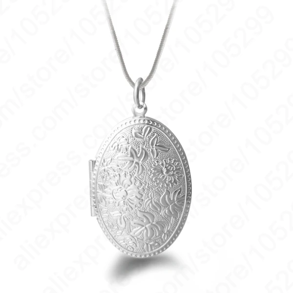 Vintage Photo Locket Necklace 925 Silver Color Jewelry Pendant with Necklace Chain Women Gift