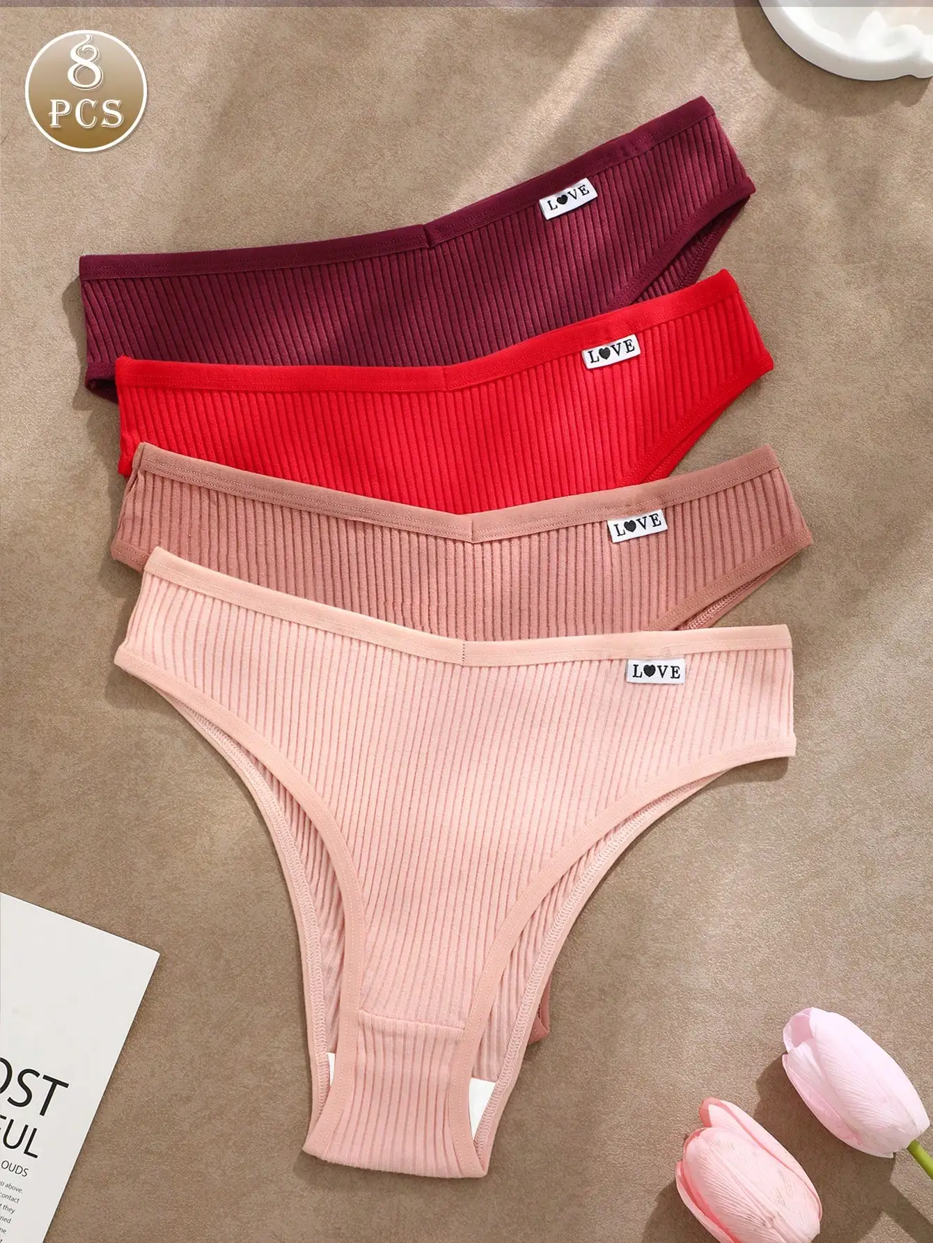 8pc Underwear Women Soft Panties Low-Waist Lingerie V Waist Briefs High Elastic Knickers Comfortable Underpants