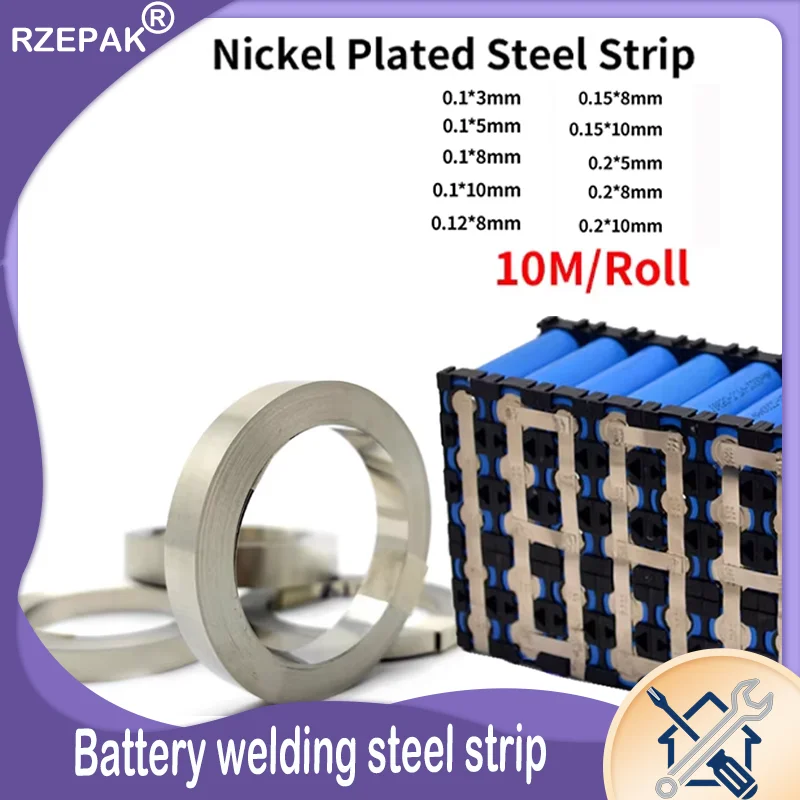 Taśma do zgrzewania punktowego niklowana, 10 m/rolka, o wysokiej przewodności, stalowa, do złączy pakietów akumulatorów litowo-jonowych 18650 21700