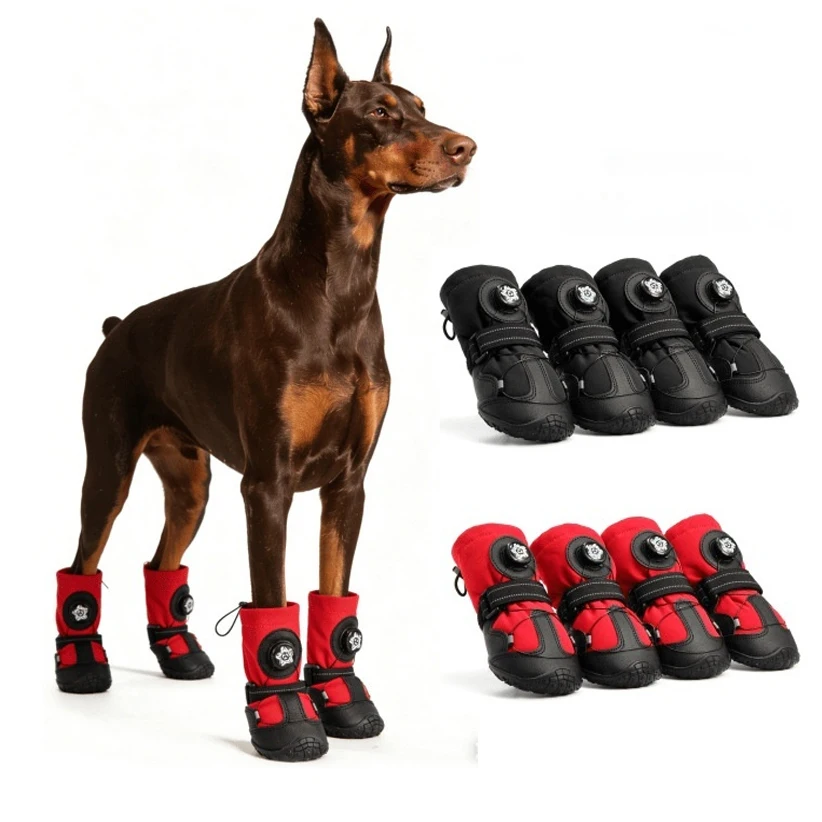 Robuste Hundeschuhe mit Drehknopf für Mittelgroße und Große Hunde Rutschfeste Wasserdichte Outdoor-Hundeschuhe Pfotenschutz für Wandern, Schnee und Straße