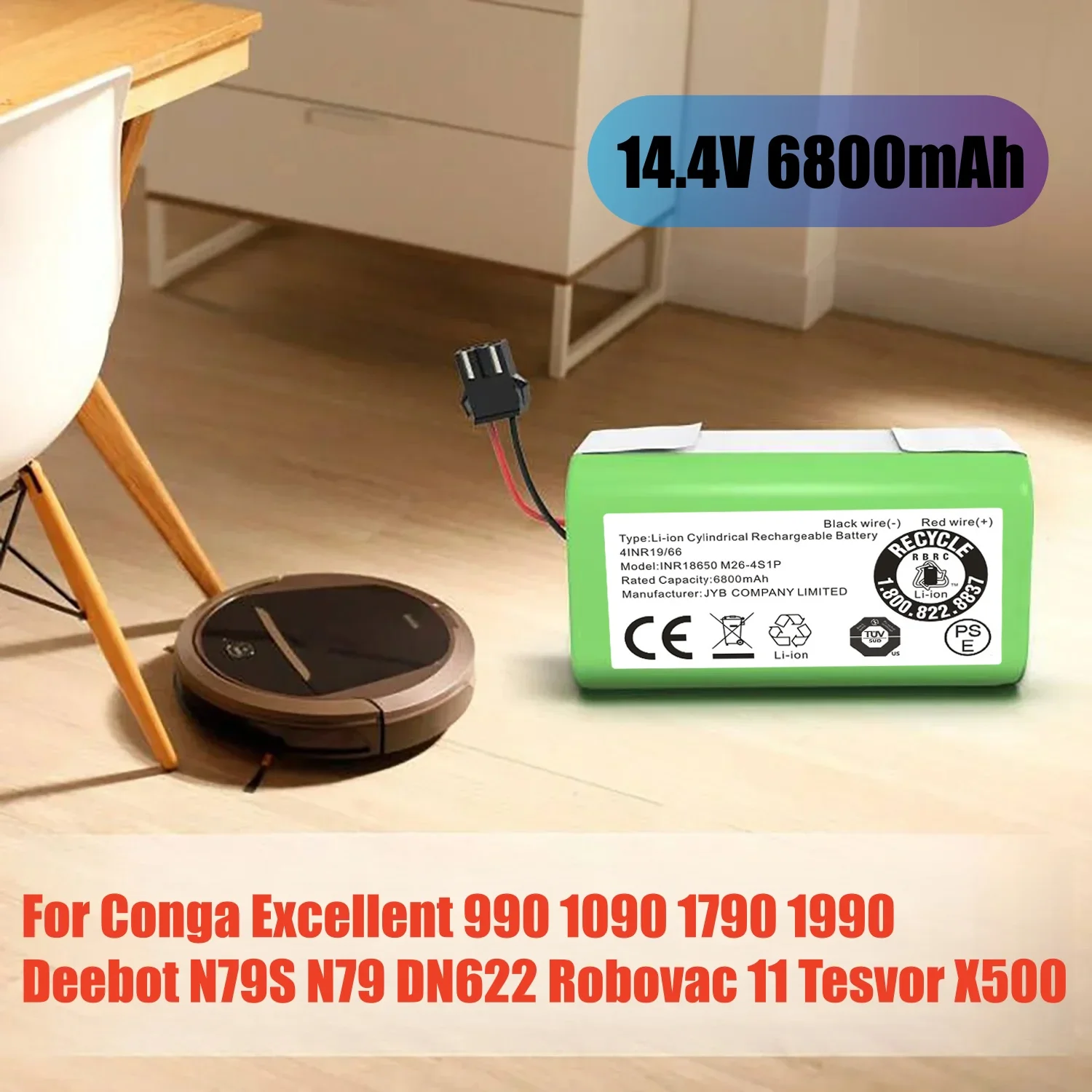 

14.4V 6800mAh CONG1002 for CECOTEC CONGA 950, 990, 999, 1190, 1091, 1099, 1790, 1990,2290, 5290 Vacuum Cleaner Battery