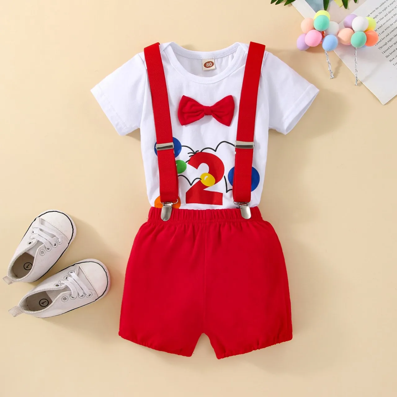 Baby Boy Clothes Set  Girl Outfit Cute Cake Smash Summer Newborn Photography Romper Suspender Shorts 1st Birthday Photo Shoot