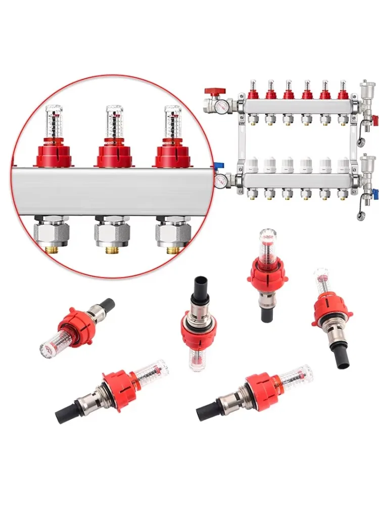 Manifold flowmeter, visual flow monitoring regulator for underfloor heating system, optimized heat distribution regulator