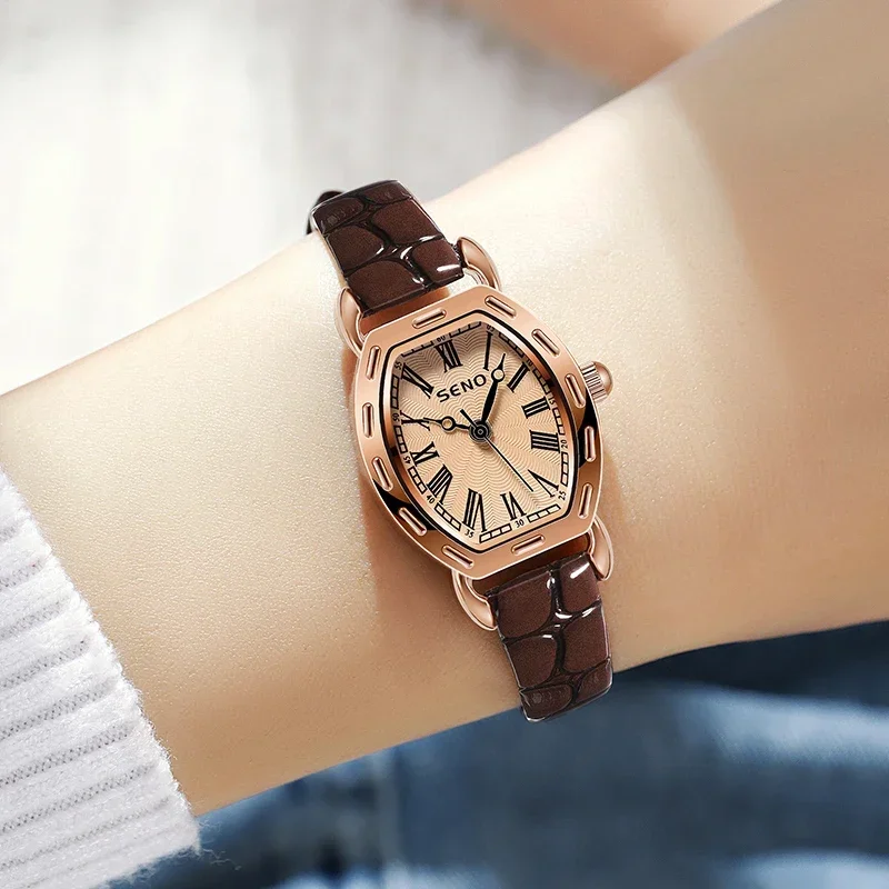 

Vintage Brown Quartz Wristwatches for Women Luxury Brand Leather Strap Watch Waterproof Rome Alloy Women Watches Top Quality