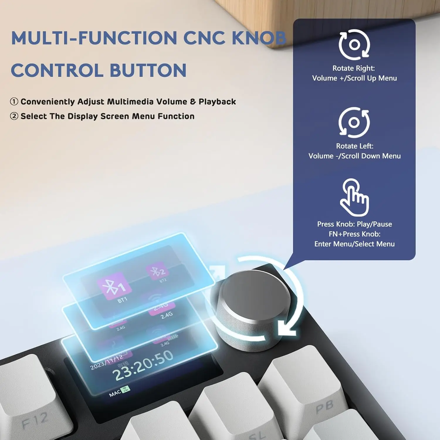 ATTACK SHARK K86 Wireless Mechanical Keyboard 75 Percent RGB TFT Screen Metal Knob Tri Mode Hot Swap Gasket Gaming Keyboard