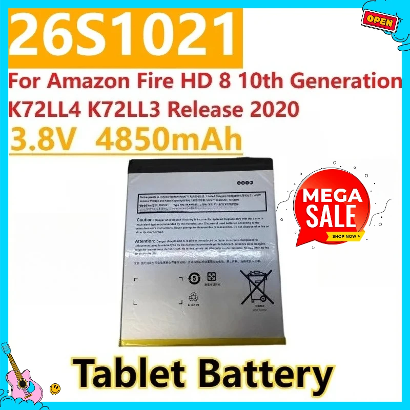 

New 3.8V 4850mAh Battery 58-000313 26S1021 ST33 For Amazon Fire HD 8 10th Generation K72LL4 K72LL3 Release 2020