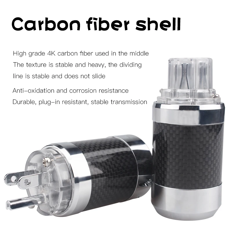 HIFI Carbon Fiber Audio Power Plug Rhodium Plated IEC Connector DIY Hifi Power Cable Accessories
