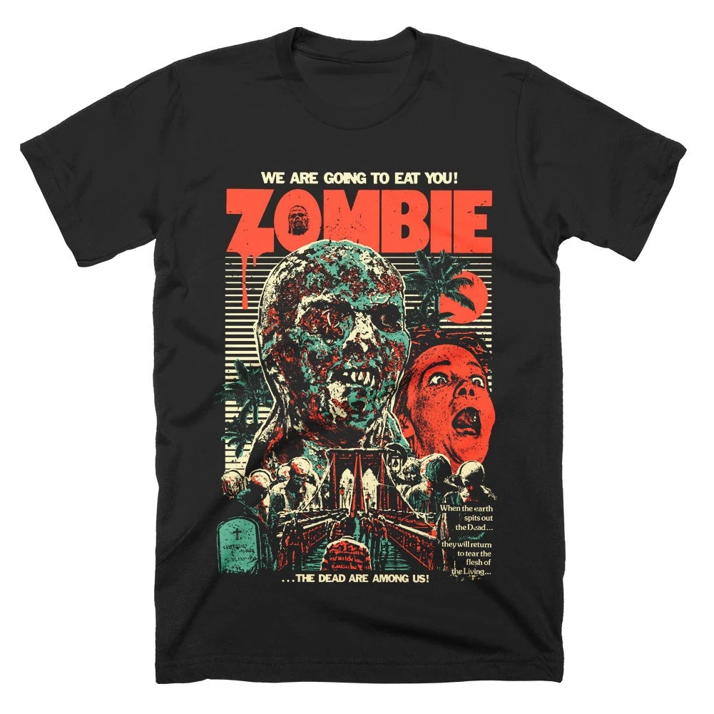 Zombie T-Shirt Men Summer Lucio Fulci Italian Zombie Horror Graphic Short Sleeve Oversized Streetwear Loose Fit Horror Fan Tee
