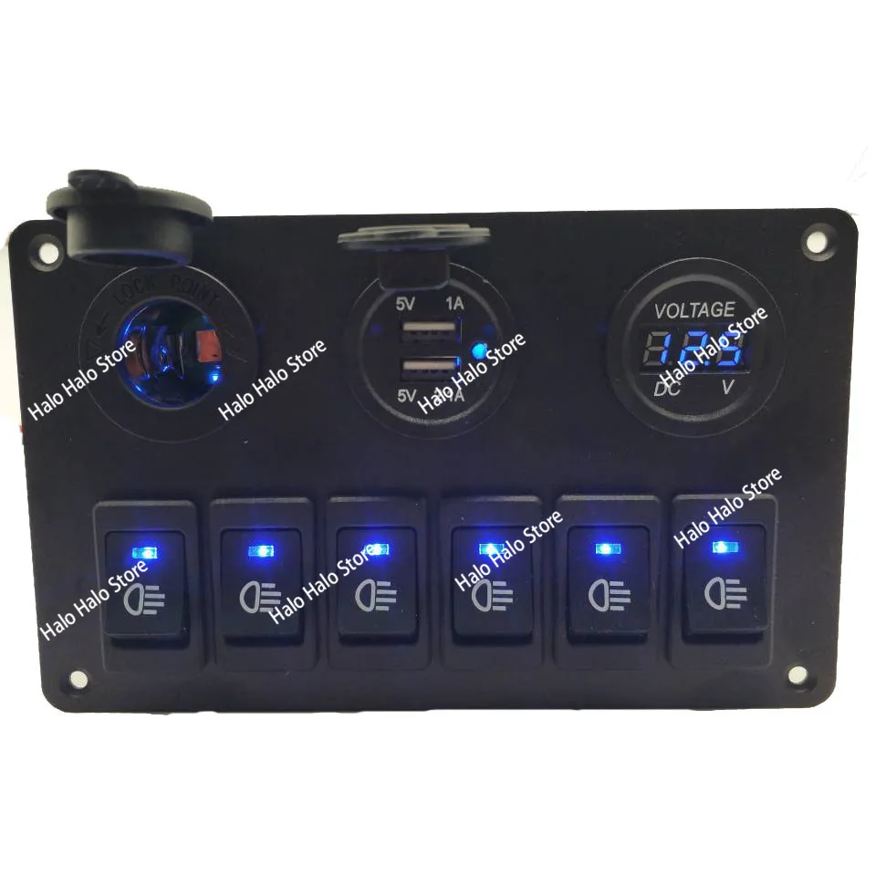 Picture 3: 12V 24V Car RV Fog Light Switch Panel with USB Charger Voltmeter Power Outlet for Cab Control Bar