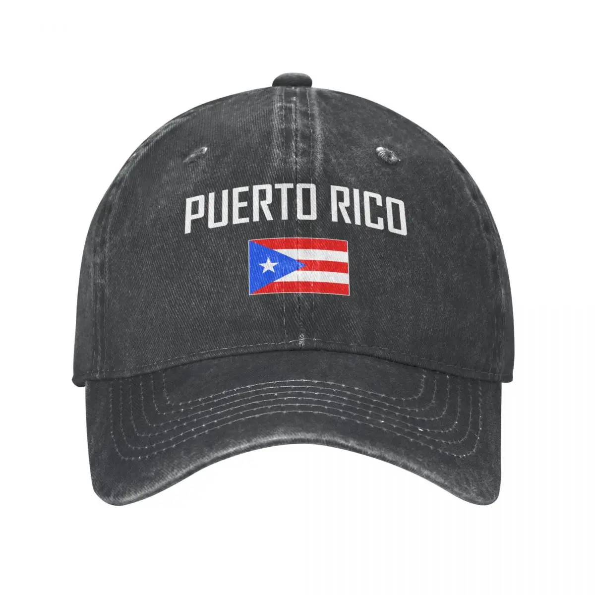 Men Baseball Cap PUERTO RICO Flag And Font Charcoal Washed Denim Classic Vintage Cotton Dad Trucker Hat Unisex Adult