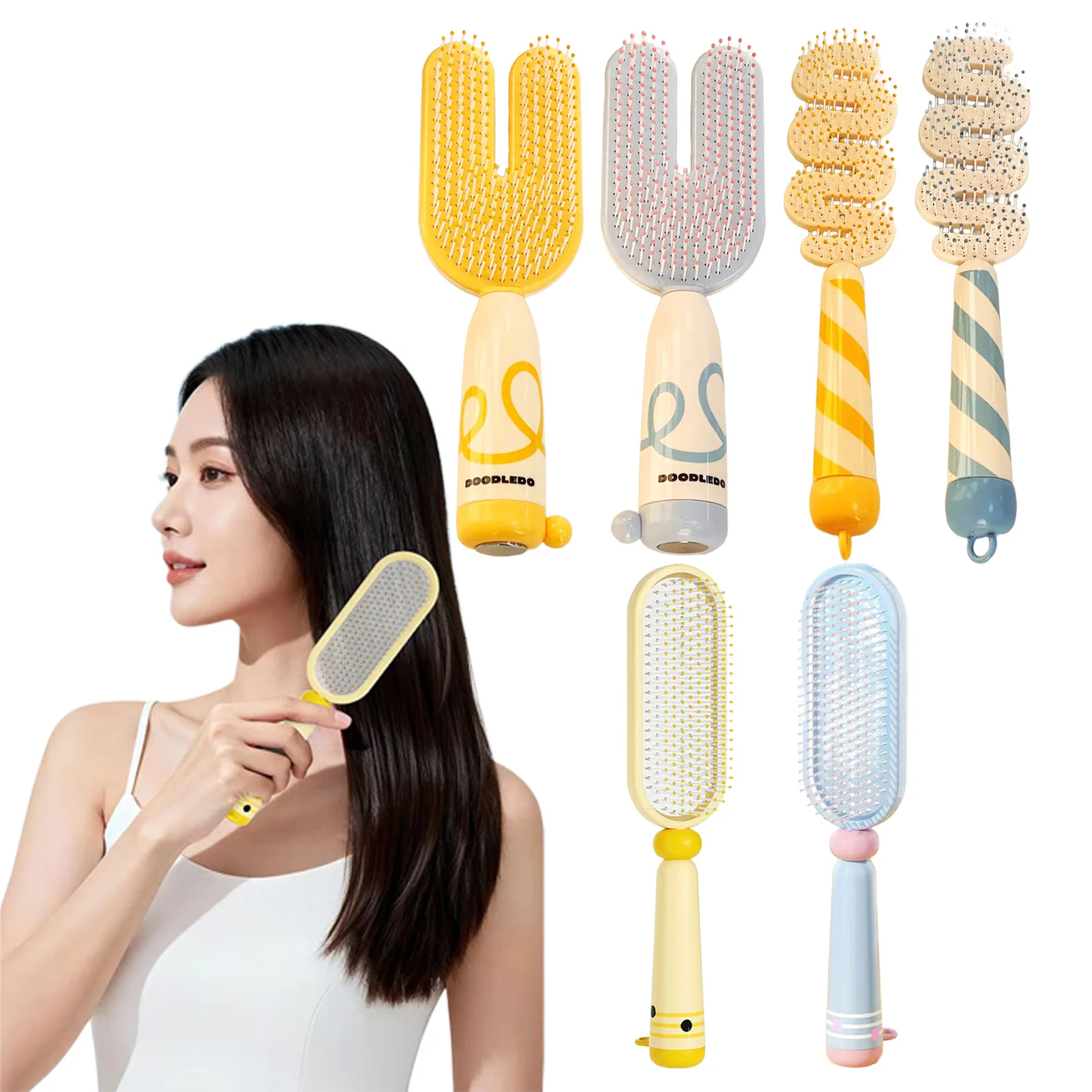 Cepillo Desenredante para Cabello con Cojín de Aire, Antiestático, de ABS, para Masaje del Cuero Cabelludo, para Cabello Rizado y Enredado, Uso en Casa y Viajes
