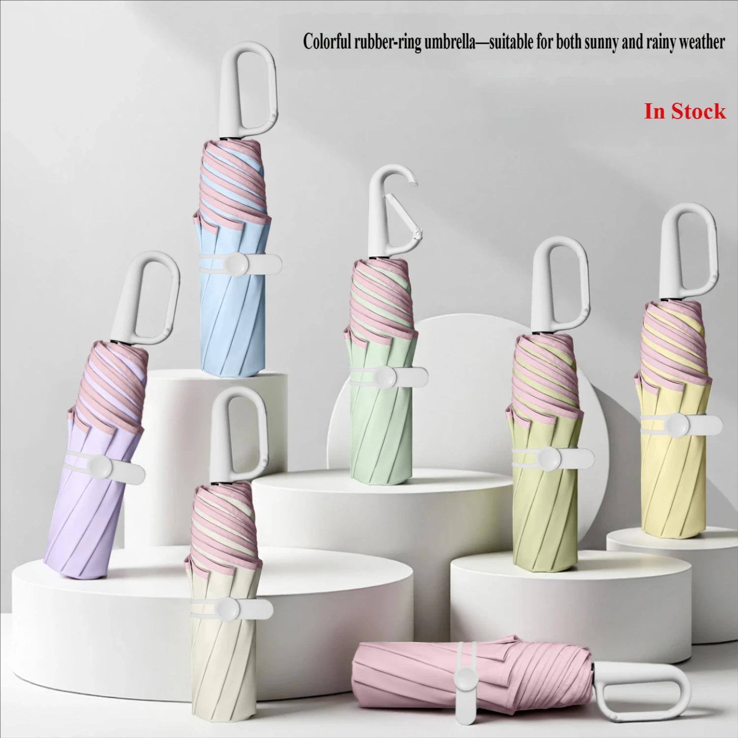 Fresh Creative 3-Fold Manual Umbrella, 8 Ribs, Round Corner Buckle Handle, Color Coated Fabric, Sun and Rain Dual Use