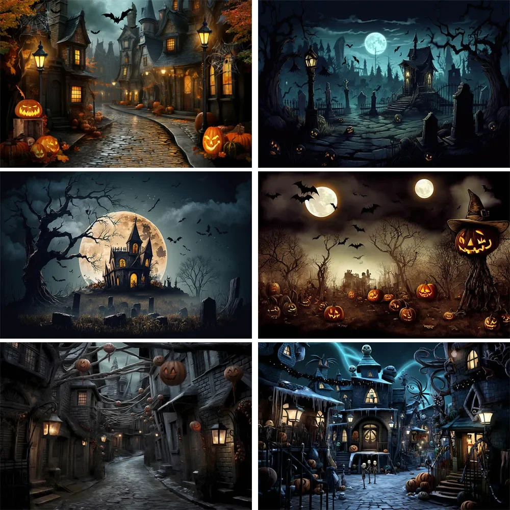 Happy Halloween Party Photocall Backdrops Horror Night Scary Pumpkin Moon Forest Castle Children Portrait Photography Background