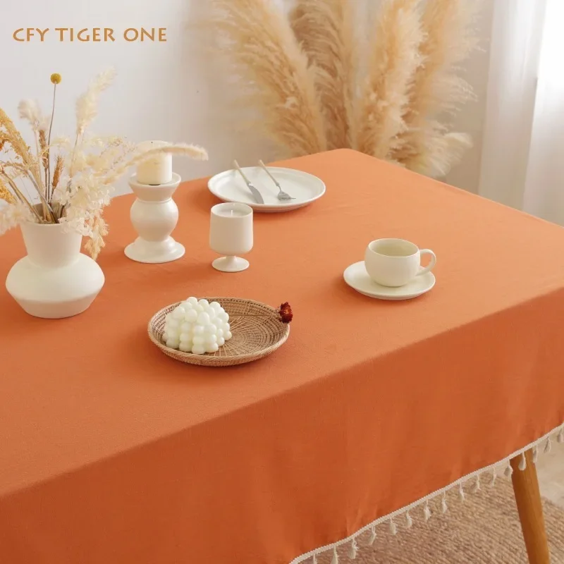 Nordic Pumpkin Colored Tablecloth Antifouling Rectangular Tablecloth Washable and Oil Resistant Coffee Table Mat Table Cover