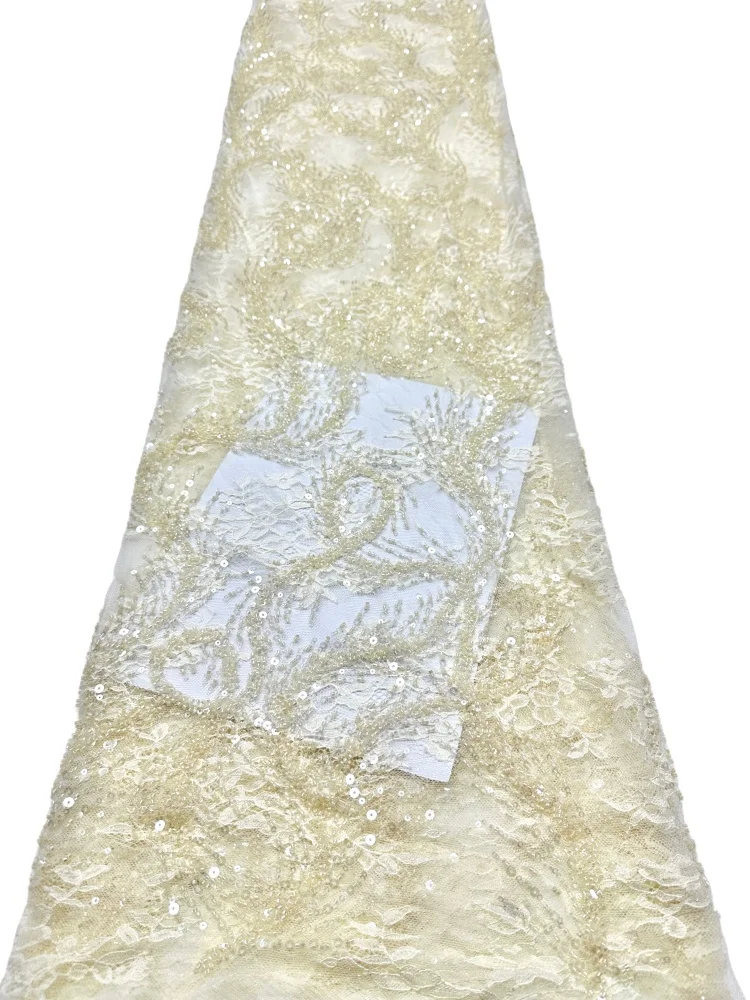

Luxury African Groom Beaded Lace Fabric 2026 High Quality French Sequin Lace Fabric for Women's Wedding Evening Gowns