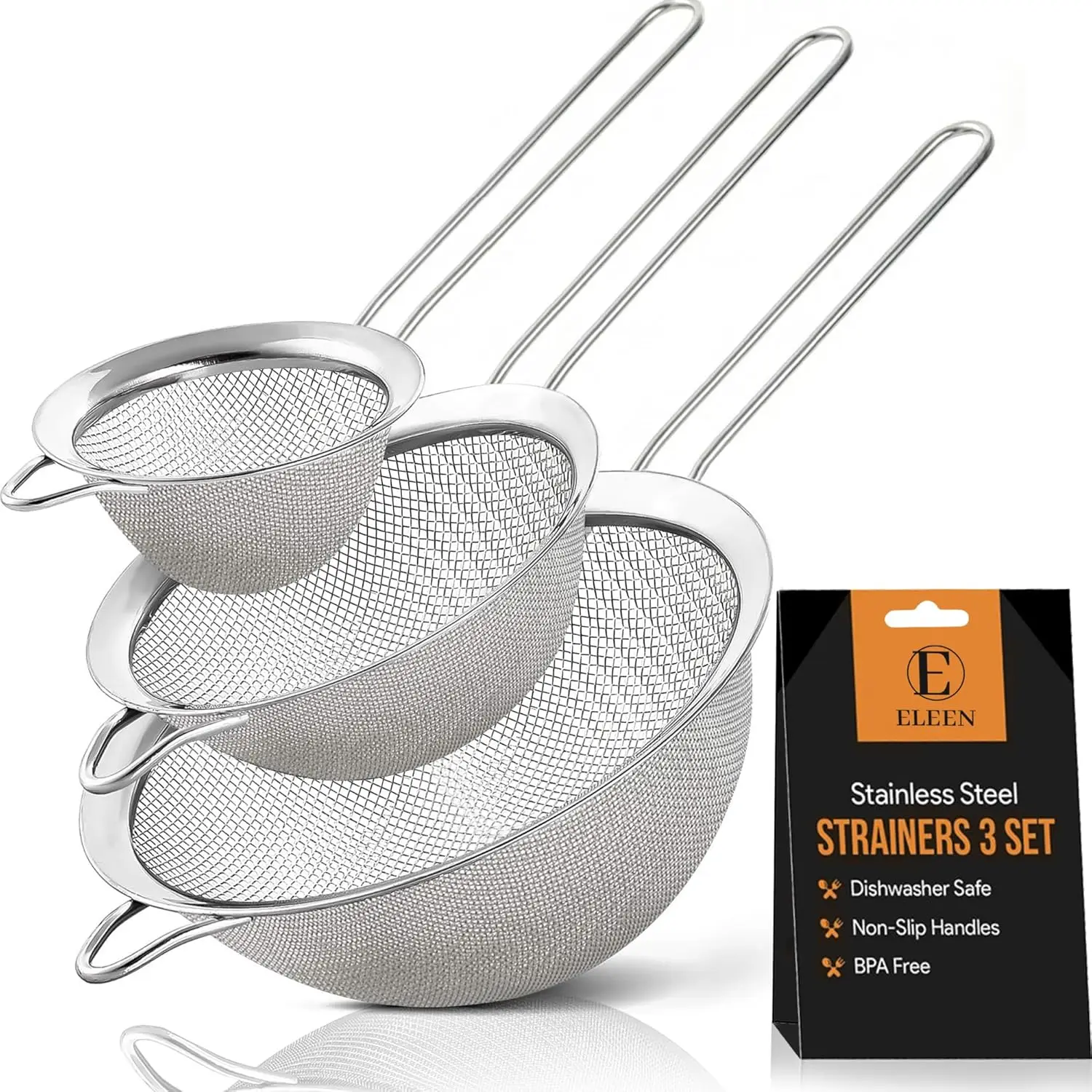 

Fine Mesh Strainers 3-Piece Set for Kitchen with Non-Slip Handle, Small Medium Large Sieves for Sifting Straining Pasta Rice