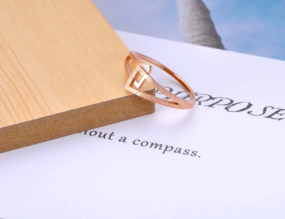 JeeMango Design Titanium Stainless Steel Geometric Party Rings Rose Gold Color Bohemia Beach Ring Jewelry For Women JR20084