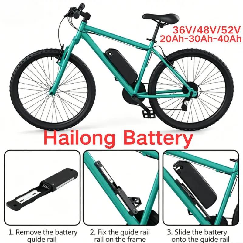 Hailong Ebike Battery 36V 48V 52V 20Ah 30Ah Rechargeable Large Capacity Smart BMS For 500W-1500W Octagonal Motors