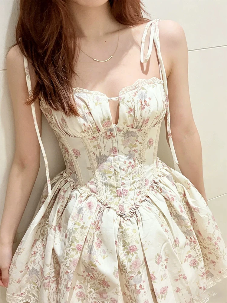 XZY Floral Print Halter Dress Women plus Size Summer Slimming Puffy Skirt High Waist Print Casual Short Dress for Date And Party