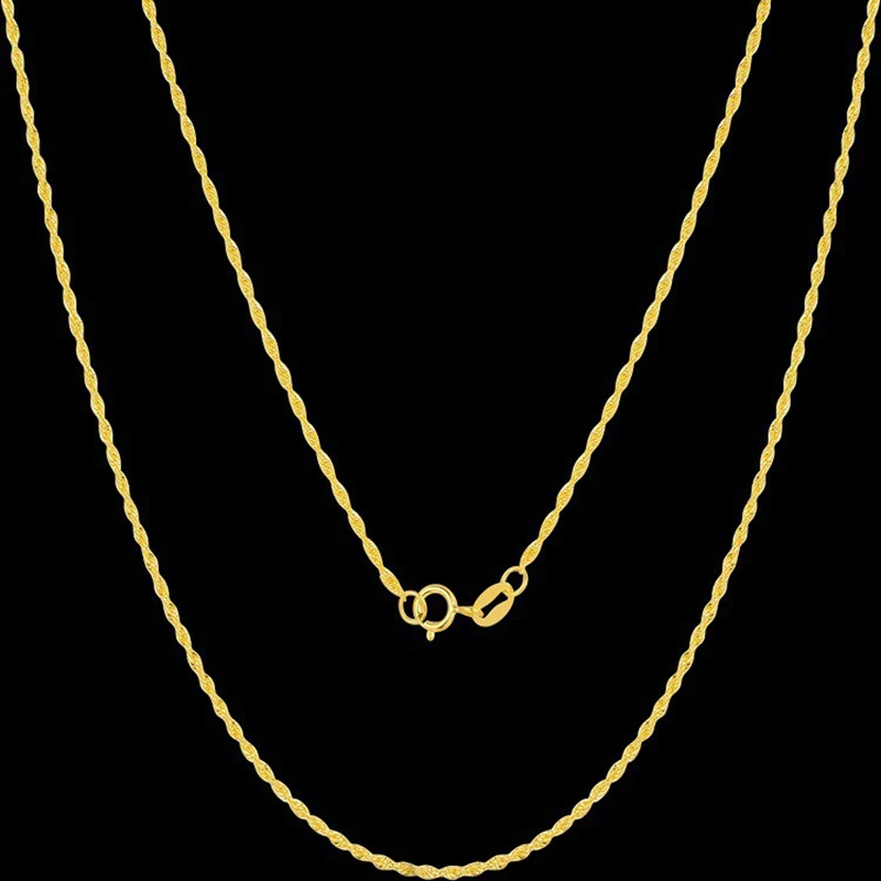 

Real 18k Yellow Gold Rope Twist Necklace 0.83g Au750 Gold Link Chain Necklaces Adjustable 45cm Fine Jewelry