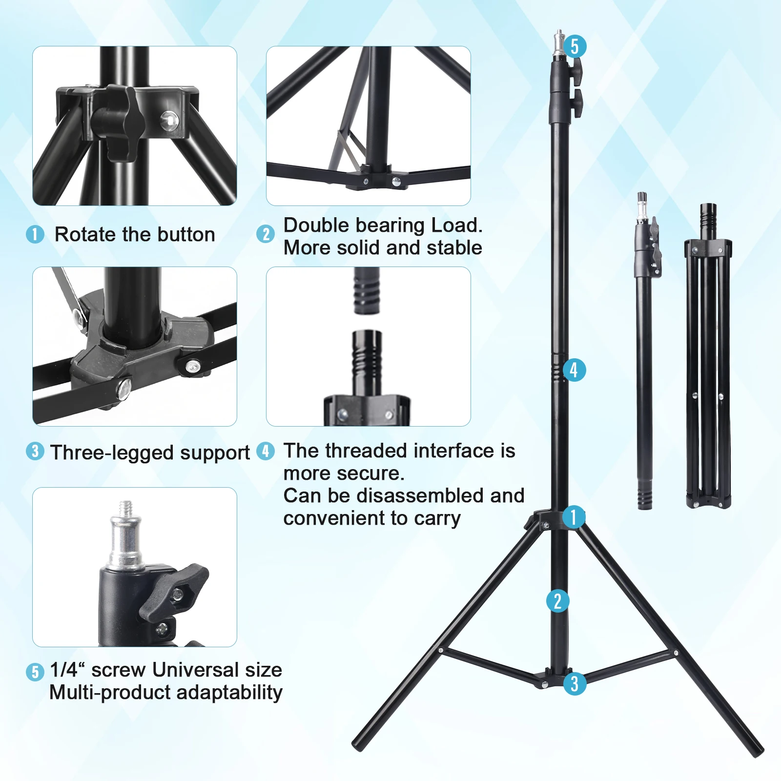 10 Inch 3-Color Dimmable Ring Light with Handle & Extendable Tripod, 2 Phone Clips, Wired Control, Stable 2-Section Stand 160cm