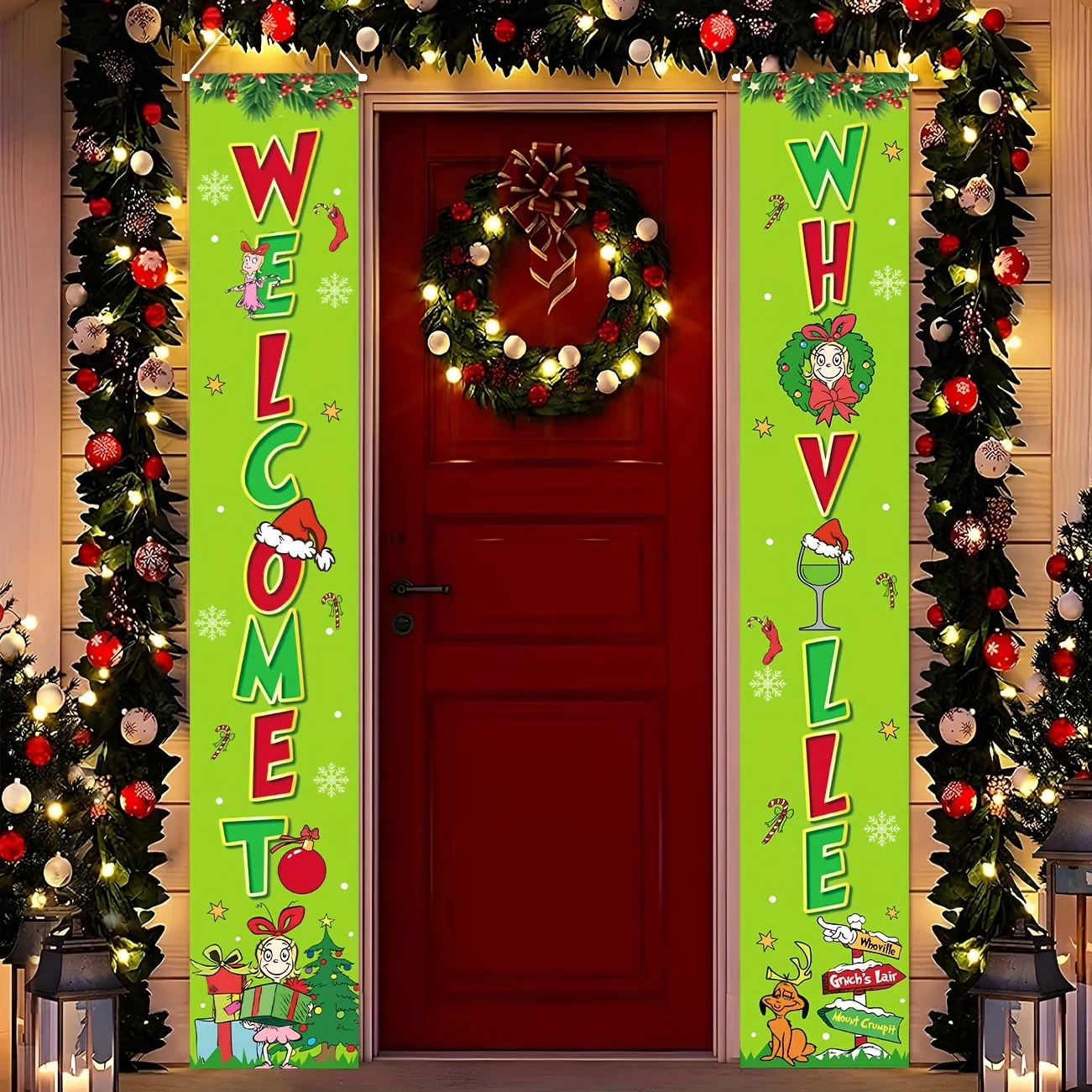 Whoville Christmas Decorations Christmas Porch Sign- Welcome To Whoville Christmas Door Decorations Hanging Banner Backdrop Outd