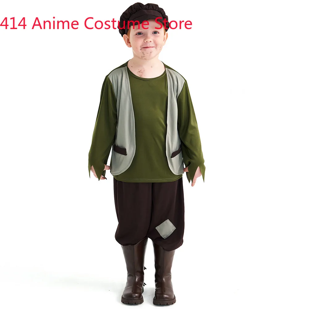 Child Kids Orphan Urchin Victorian Poor Boy Costume Size 2-12Y Stage Show Party Fancy Dress