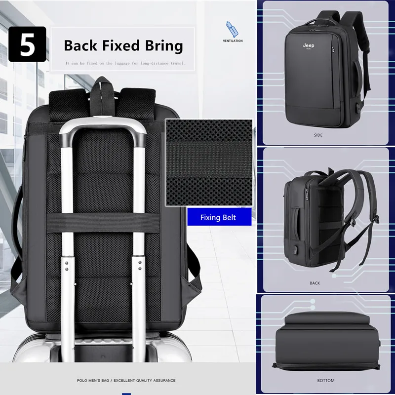 JEEP BULUO-mochila con carga USB para hombre, morral resistente al agua de alta calidad para ordenador portátil, mochila escolar de diseñador de