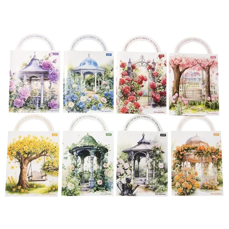 25Pcs Sticker pack Sicilian garden series garden landscaping handbook Supplies materials Decoration Scrapbook cut 189*106mm