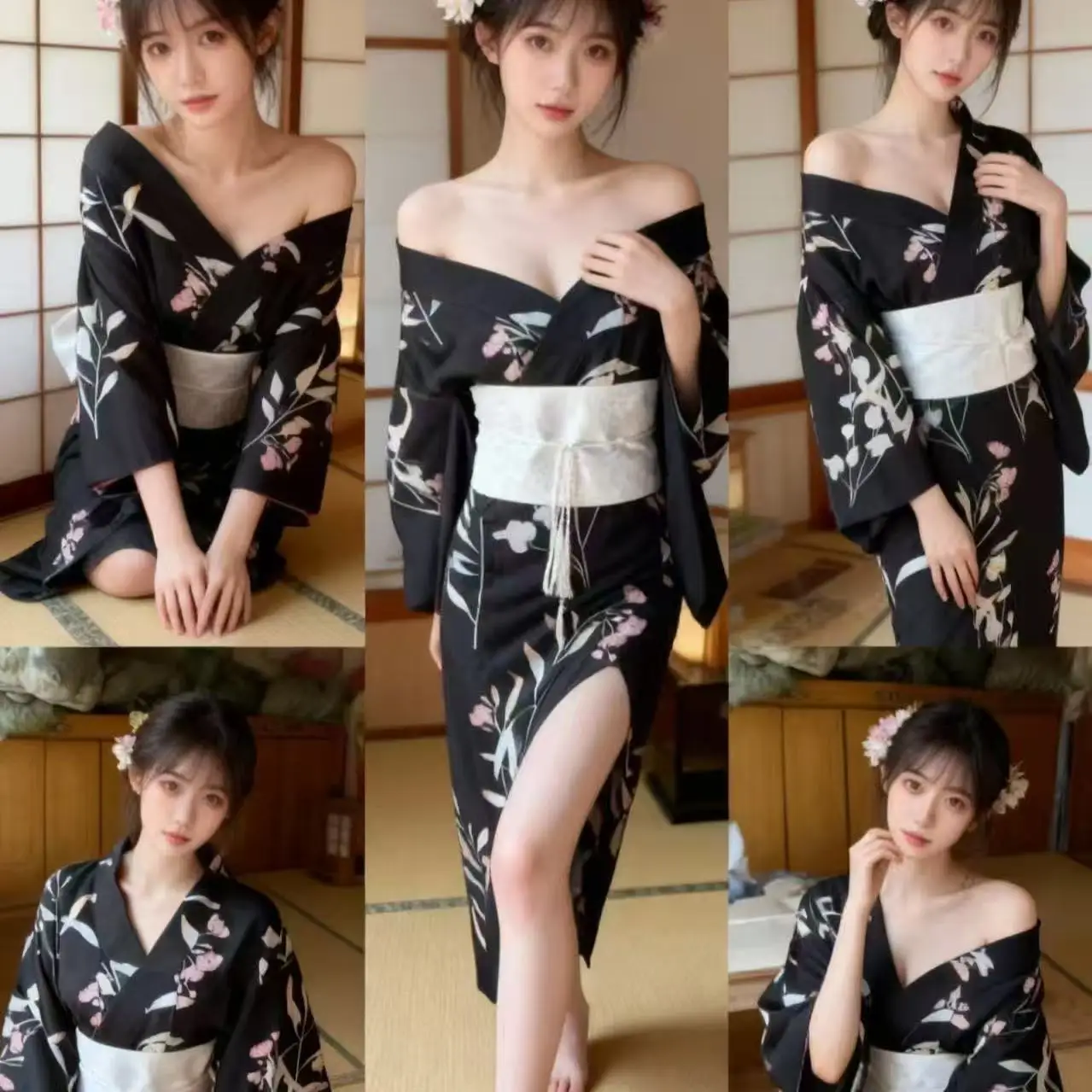 

Black Underworld Daughter Kimono for Girls Traditional Japanese Dress Carnival Party Heiress Cosplay Costume Female Kimonos