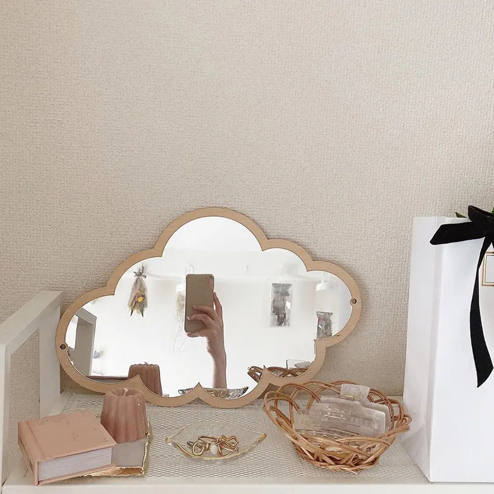 1Pcs Nordic Cloud Modeling Acrylic Makeup Mirror Decorative Hanging Wall Desktop Mirror Ornament for Home Children Girls Dorm