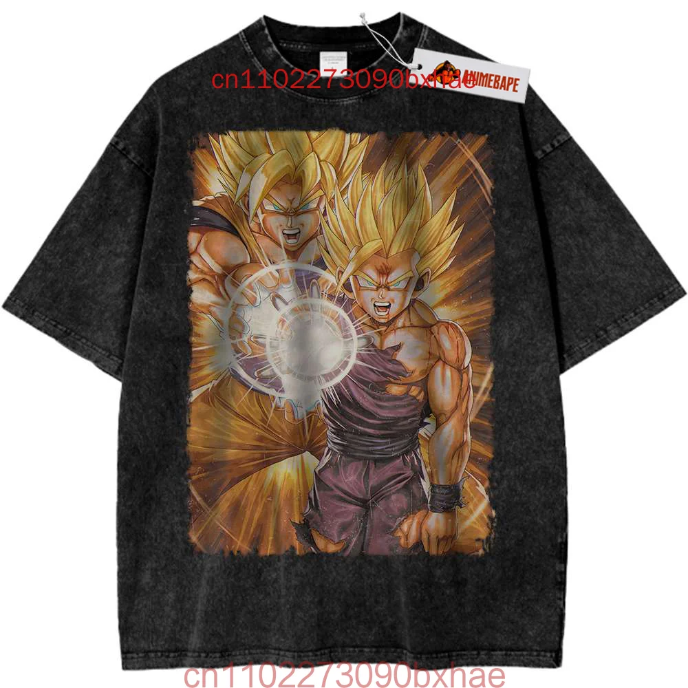 

2025 New Dragon Ball Goku Washed Retro Couple Wear Short Sleeve Sports Comfortable Summer Popular Short Sleeve Classic Wear