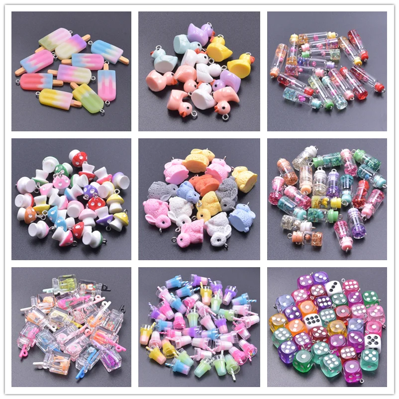 20pcs/Lot Ice-Cream Stick Dice Animal Resin Charms For Jewelry Making Necklace Earrings Charm Pendant Bulk Wholesale Accessories