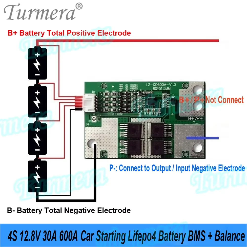 4S 12.8v lifepo4 3s 12.6v 4S 16.8v 30a pico 600a bateria de íon-lítio bms equilíbrio para 3.2v 30ah a 280ah carro partida diy uso turmera