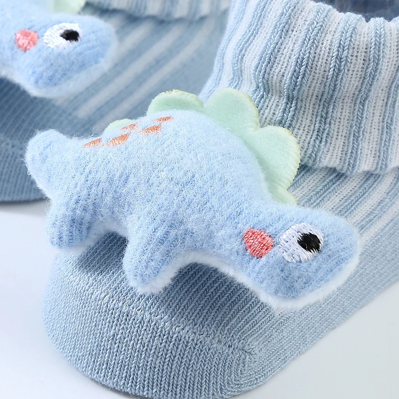 Cartoon Baby Socks Autumn Winter Newborn Plush Dinosaur Thick Warm Stocking Infant Anti-slip Floor Terry Sock