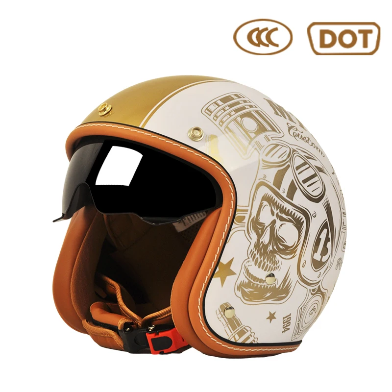 DOT Certification Motorcycle Retro Helmets All Seasons Half Face Helmet Abs Material Motocross Motorbike Helmet AD Factory